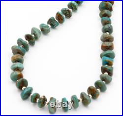 Traditional Navajo Hand Strung Genuine Turquoise Sterling Silver Heishi Necklace