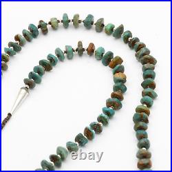 Traditional Navajo Hand Strung Genuine Turquoise Sterling Silver Heishi Necklace