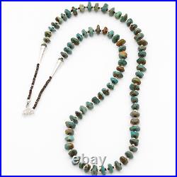 Traditional Navajo Hand Strung Genuine Turquoise Sterling Silver Heishi Necklace