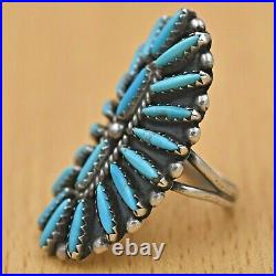 Traditional Navajo Old Pawn Needle Point Natural Turquoise Sterling Silver Ring