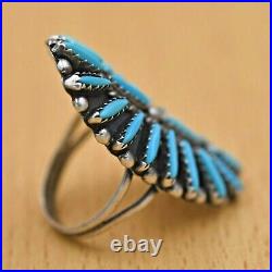 Traditional Navajo Old Pawn Needle Point Natural Turquoise Sterling Silver Ring