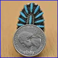 Traditional Navajo Old Pawn Needle Point Natural Turquoise Sterling Silver Ring