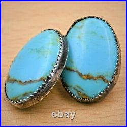 Traditional Navajo Pawn Handmade Oval Turquoise Sterling Silver Post Earrings