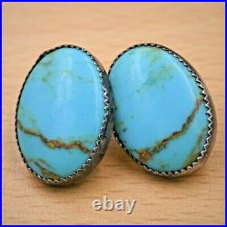 Traditional Navajo Pawn Handmade Oval Turquoise Sterling Silver Post Earrings