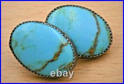 Traditional Navajo Pawn Handmade Oval Turquoise Sterling Silver Post Earrings