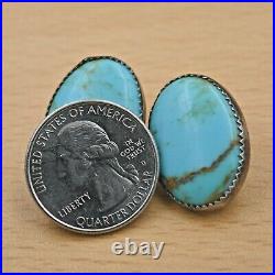 Traditional Navajo Pawn Handmade Oval Turquoise Sterling Silver Post Earrings