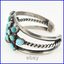 Traditional Navajo Sterling Silver 14 Turquoise Stone Cluster Cuff Bracelet