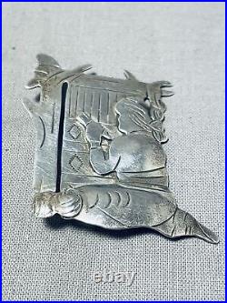 Traditional Vintage Navajo Sterling Silver Weaver Pin