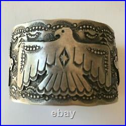 Vincent Platero Sterling Silver Thunderbird Cuff Bracelet VJP Fred Harvey Era