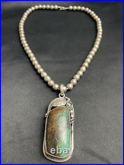 Vtg Heavy 93g Navajo Turquoise Pearl Bead Sterling Necklace