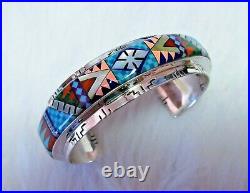 Zuni, Navajo inspired sterling Mosaic Multi gem Cuff Bracelet