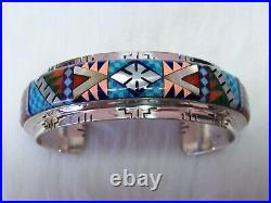 Zuni, Navajo inspired sterling Mosaic Multi gem Cuff Bracelet