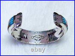 Zuni, Navajo inspired sterling Mosaic Multi gem Cuff Bracelet