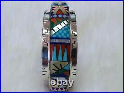 Zuni, Navajo inspired sterling Mosaic Multi gem Cuff Bracelet