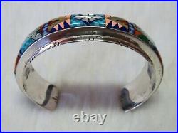 Zuni, Navajo inspired sterling Mosaic Multi gem Cuff Bracelet