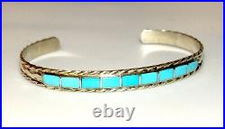 Zuni Turquoise Bracelet Inlay Sterling Native American Signed Stacker Cuff