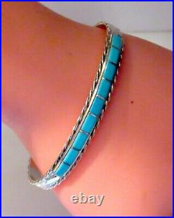 Zuni Turquoise Bracelet Inlay Sterling Native American Signed Stacker Cuff