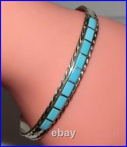 Zuni Turquoise Bracelet Inlay Sterling Native American Signed Stacker Cuff