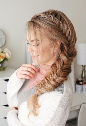 Side Fishtail Braid hairstyle foe short height girl