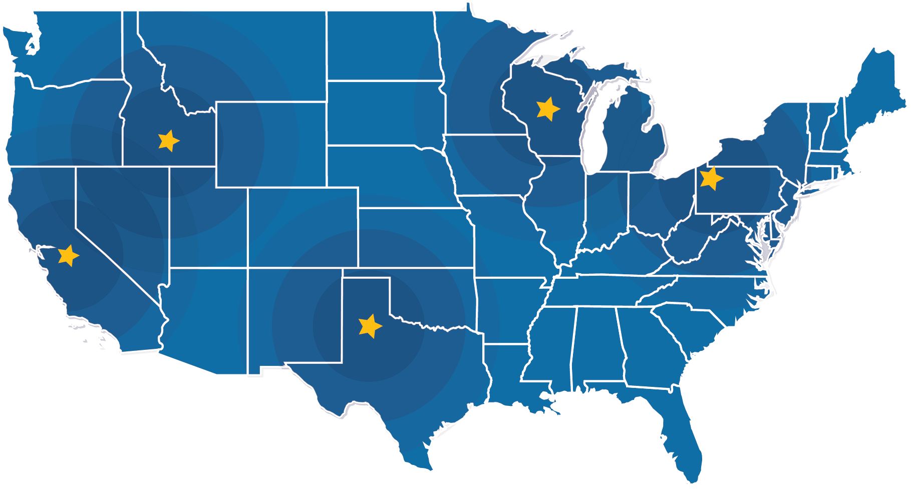 map of united states 5 distribution centers nationwide Nelson-Jameson