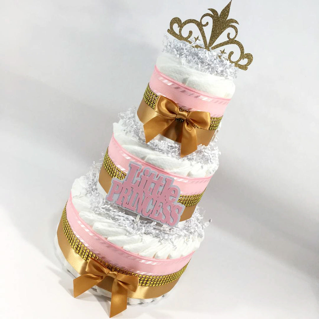 Little Princess 3-tier Diaper Cake, Pink, Gold | Nepheryn Party