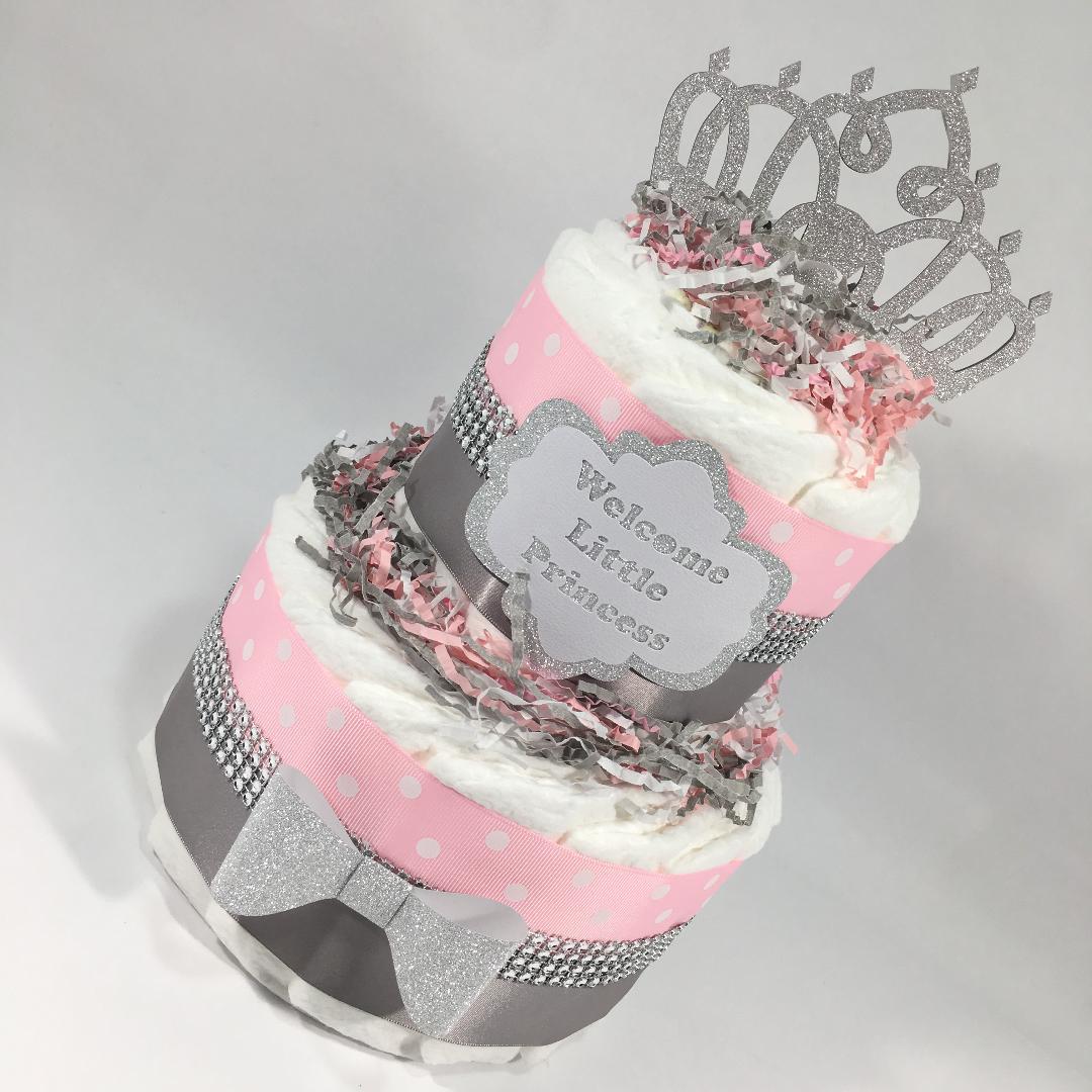 Welcome Little Princess Diaper Cake Centerpiece, Pink, Silver or Gold ...