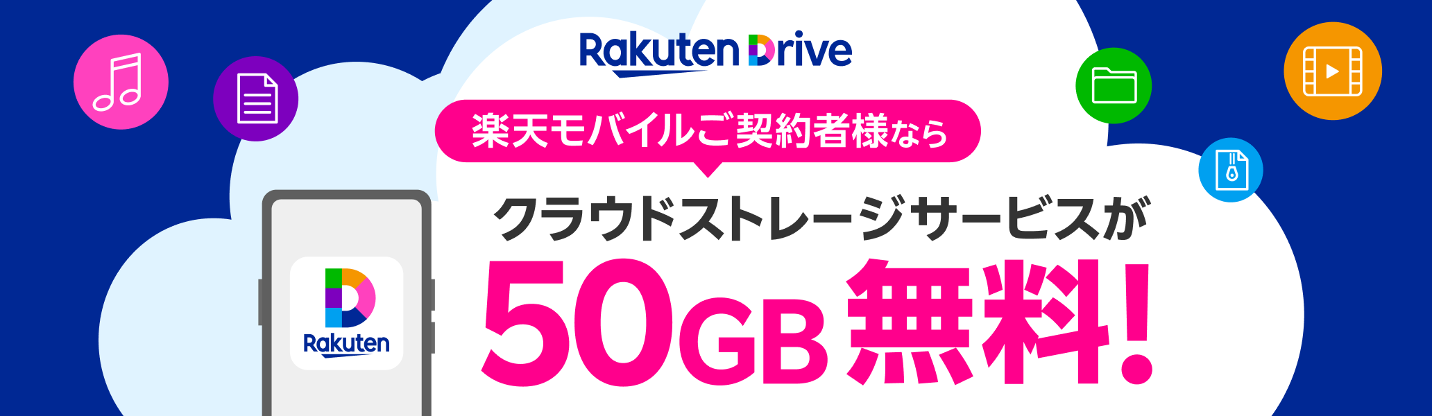 楽天ドライブ 楽天モバイルご契約者様ならクラウドストレージサービスが50GB無料！