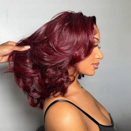 Burgundy short cut loose body wave wig (1)