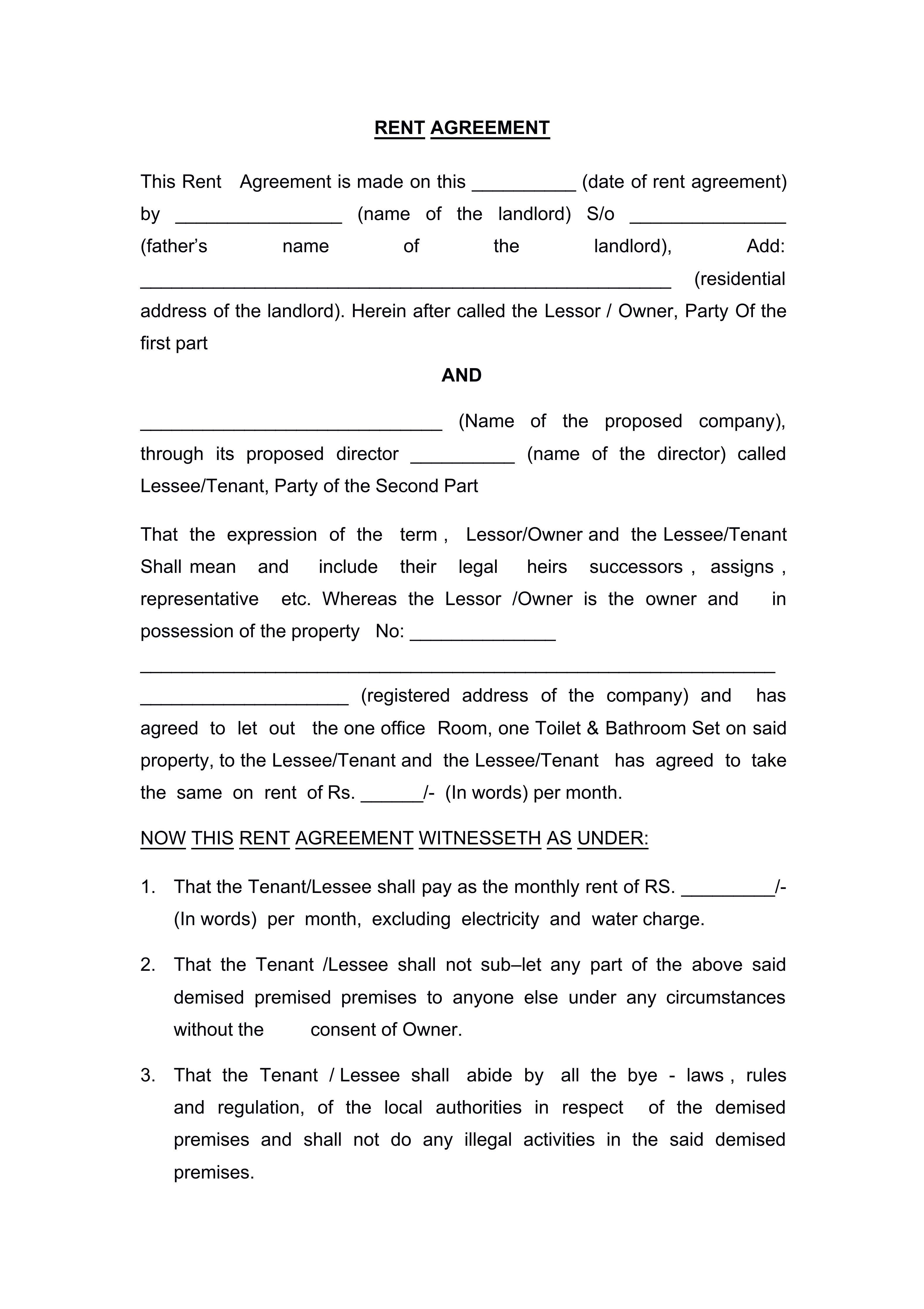 Free Room Rental Agreement Template