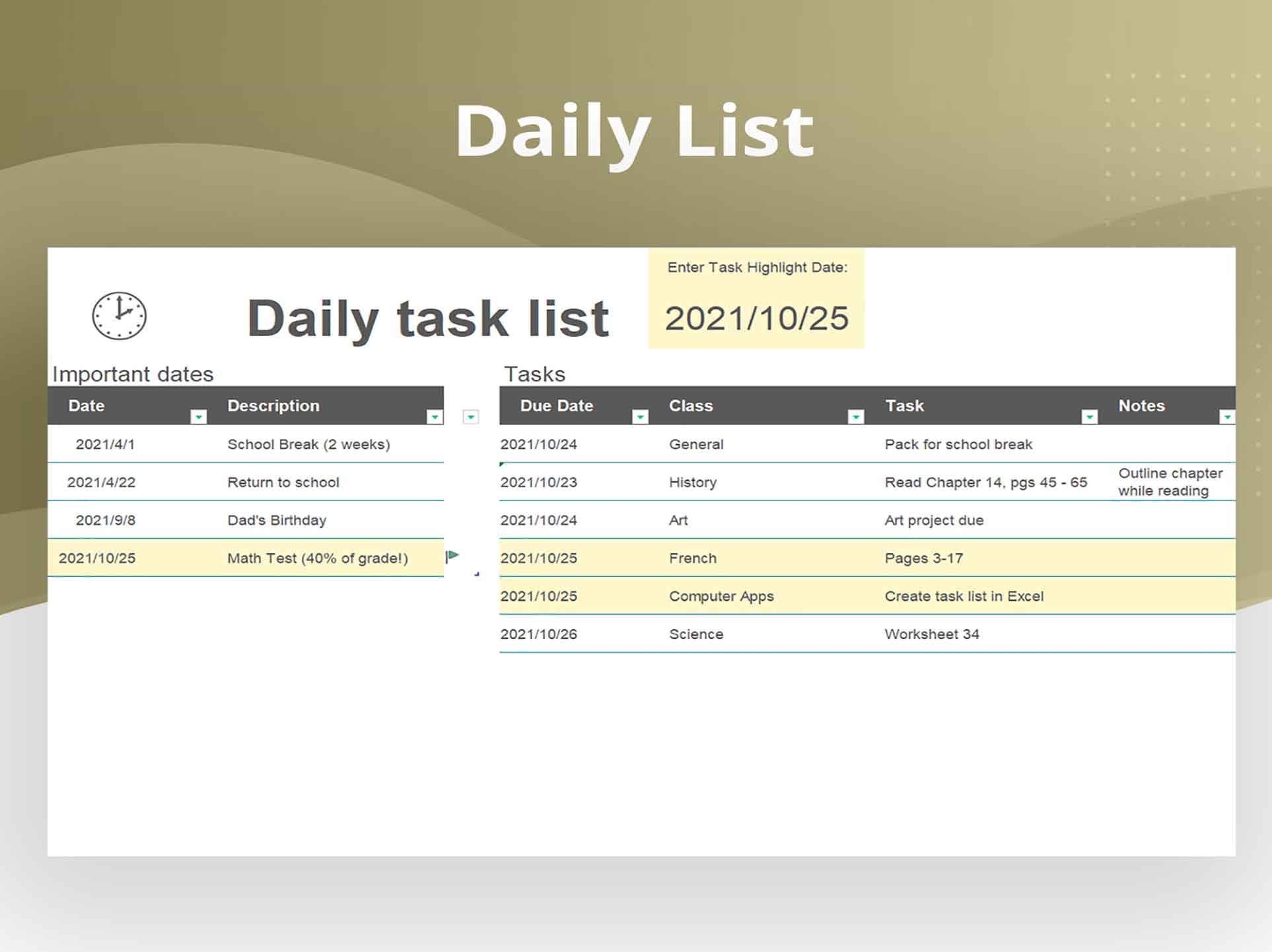 Daily Task Sheet Template Excel