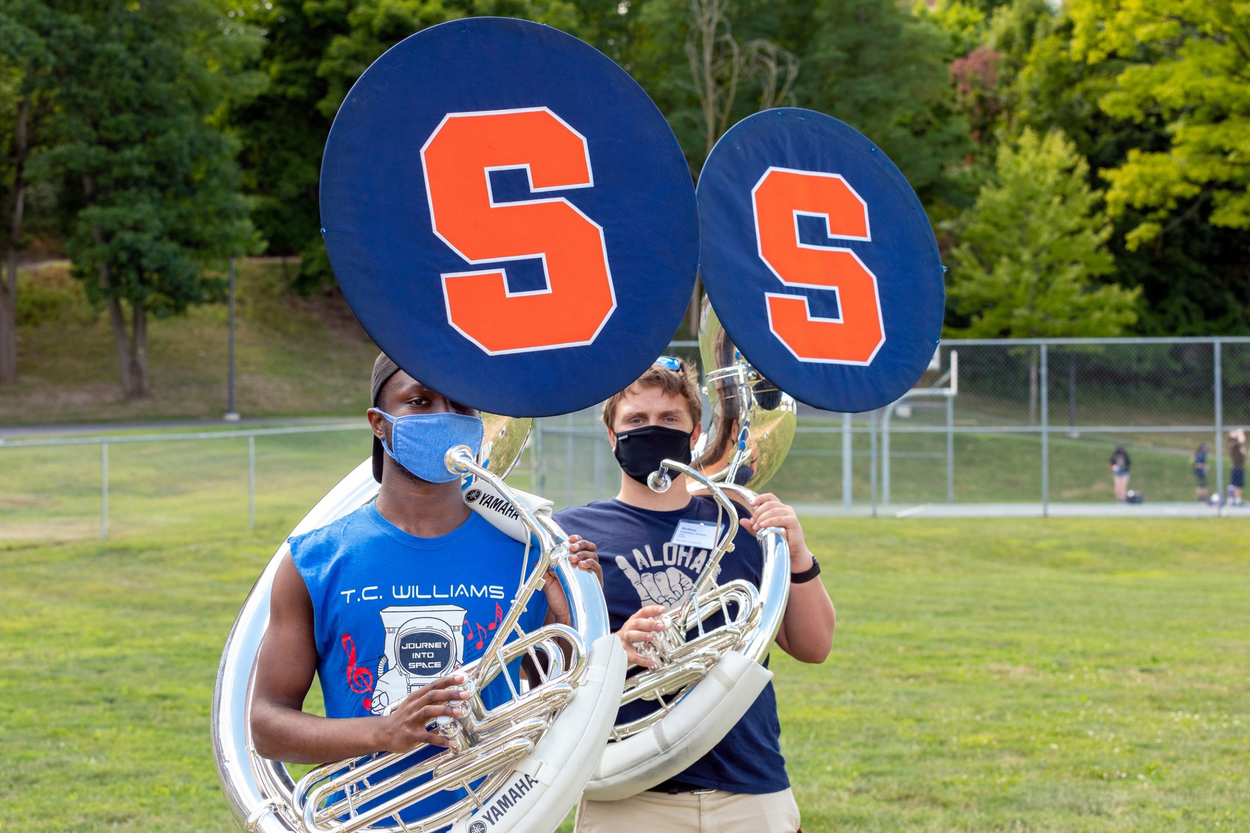 two people playing instruments