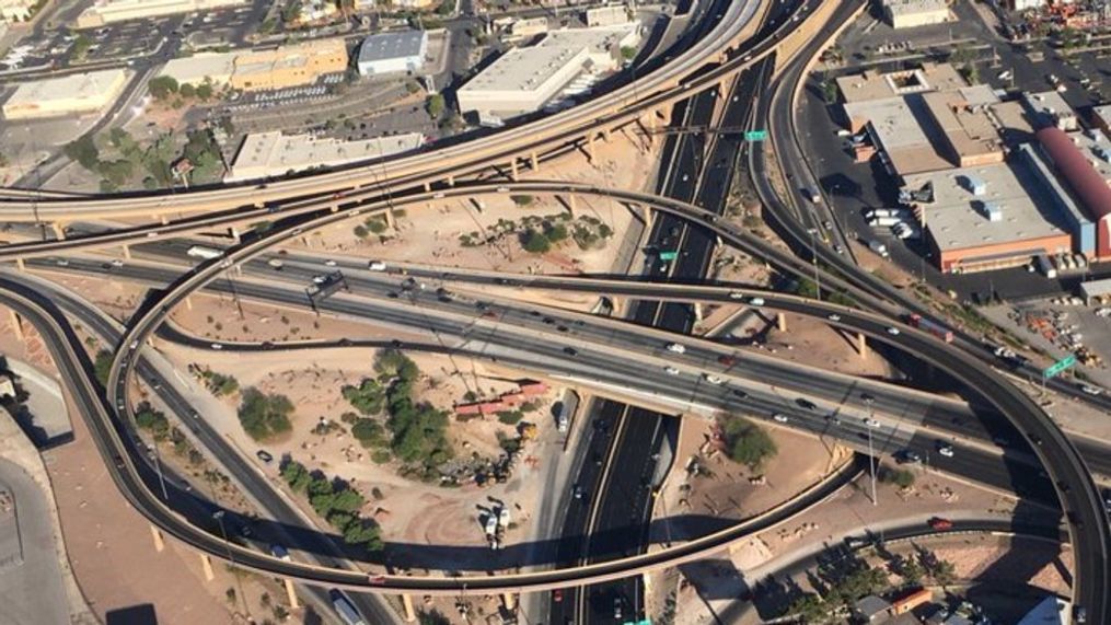 The ramp from southbound U.S. 95 to southbound I-15 will be closed for three nights starting Monday, Sept. 16, 2019. (Tom Hawley | KSNV)