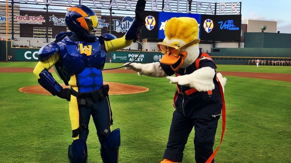 Aviator and Spruce are the new mascots for the Las Vegas Aviators. (Photo courtesy Howard Hughs Corp.)