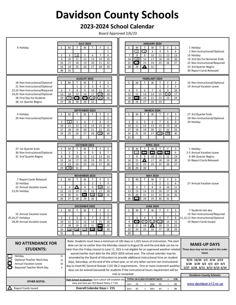 Davidson County Schools Calendar 2024-2025 (Holiday Breaks)