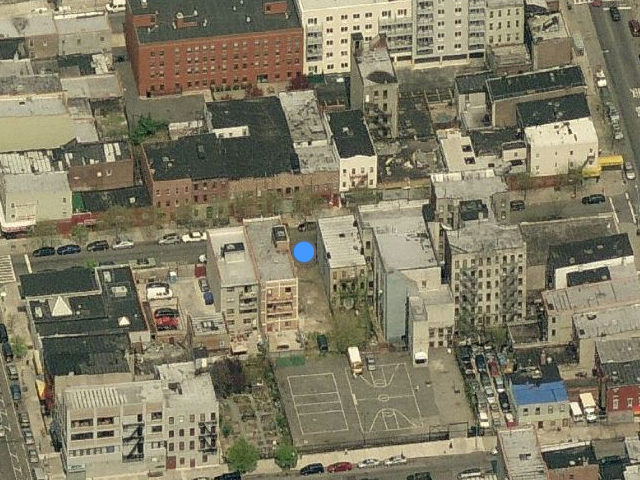 123-127 Boerum Street above the blue dot, overhead shot by Bing Maps