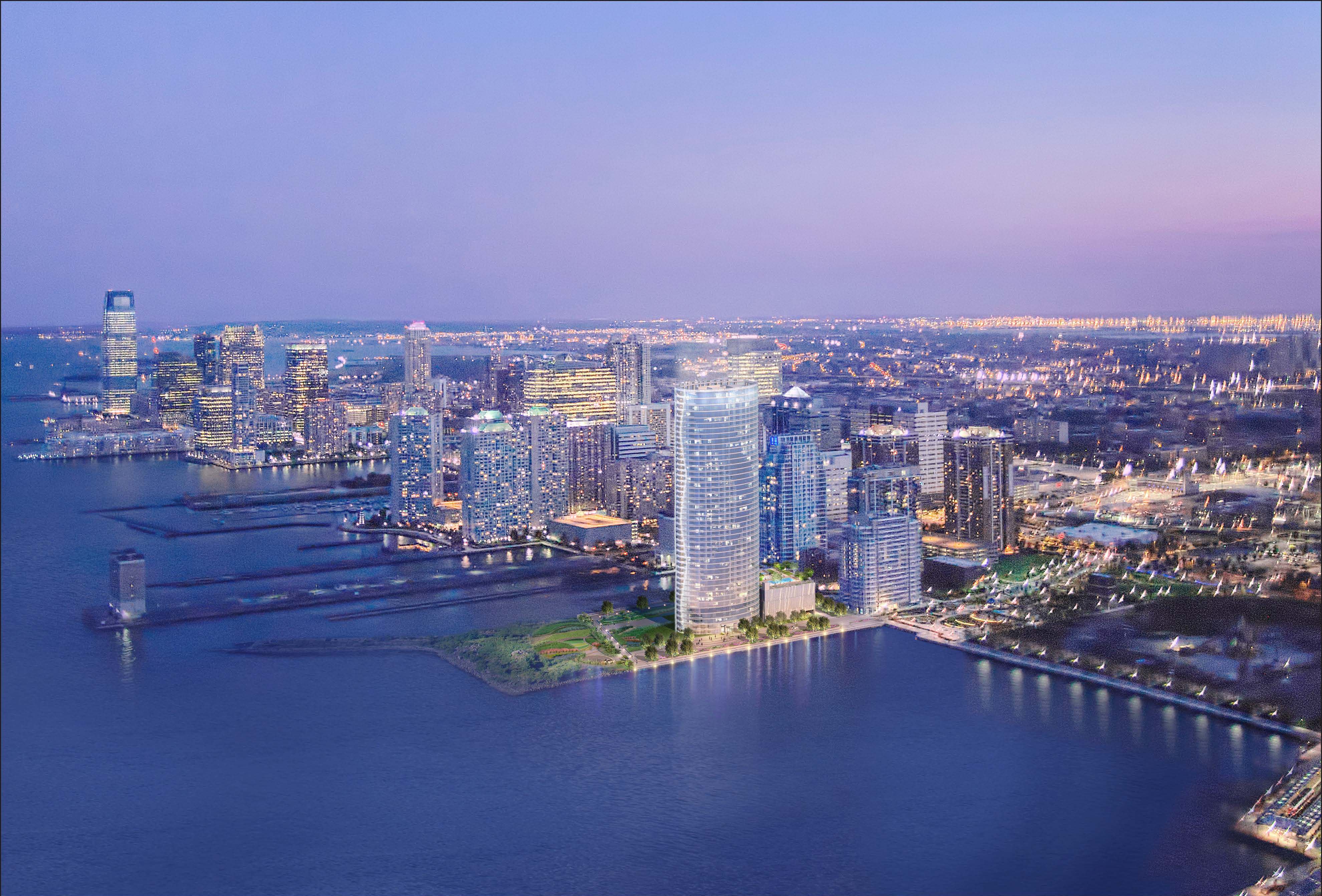 Rendering of LeFrak's 43-story building in Newport, Jersey City. Credit: Arquitectonica