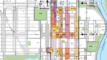 Proposed zoning for East Harlem, map via DCP