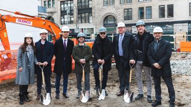 Members of the project team at the ground breaking ceremony for 540 Sixth Avenue. [ From left to right Jill Preschel, VP Sales and Marketing, NY Metro Landsea; Kevin Murray, VP Development, NY Metro Landsea; John Ho, CEO Landsea; David Berger, DNA; Morris Adjmi, Morris Adjmi Architects; Mike Forsum, COO Landsea; Alex Sachs, DNA; Jed Lowry, VP Finance Landsea]