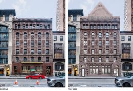 Existing structure at 16 East 16th Street (left) and rendering of proposed structure (right) - BKSK Architects