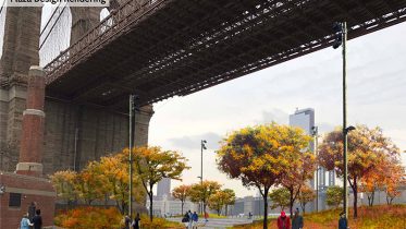 Rendering of proposed public spaces under the Brooklyn Bridge - Brooklyn Bridge Park Corporation