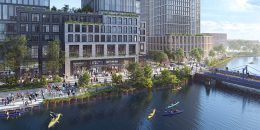 Rendering of the rezoned Gowanus waterfront and public esplanade along Nevins Street - Gowanus Forward