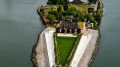 Aerial view of Roosevelt Island. Southpoint Park (back) sits behind the historic smallpox hospital ruins and the FDR memorial (front) - Photo by Steve Amiaga