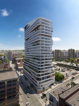 Aerial rendering of The Miroza Tower at 44 Hudson Street - Murat Mutlu; INOA Architecture