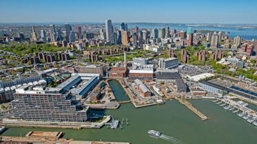 Aerial view of Brooklyn Navy Yard's waterfront edge