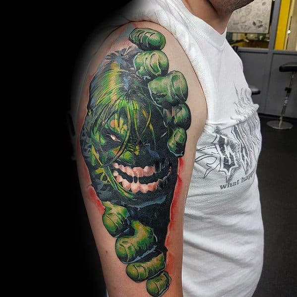 3d Hulk Guys Marvel Arm Tattoo