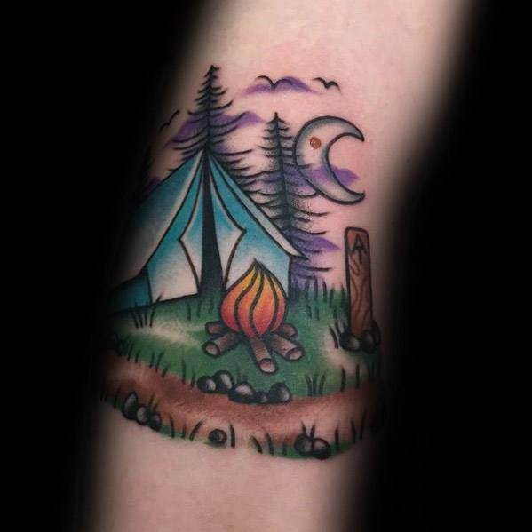 Arm Campfire With Tent Camping Tattoos For Males