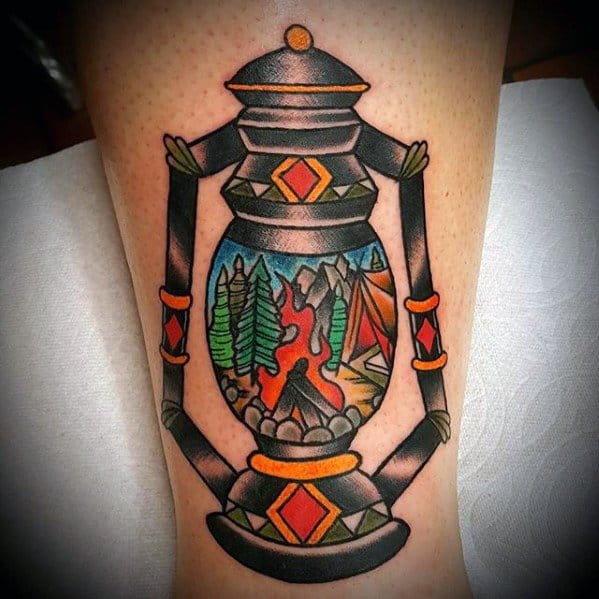 Arm Lantern Incredible Camping Tattoos For Men