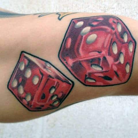 Bicep Red 3d Dice Tattoos For Guys