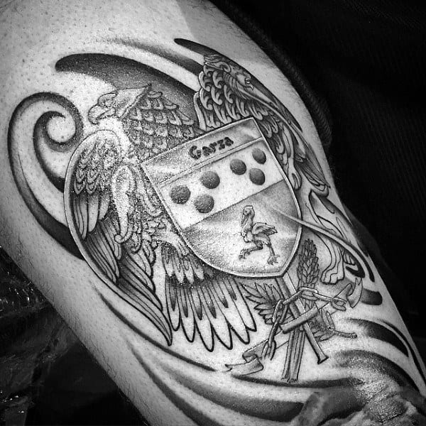 Black Ink Eagle Mens Family Crest Tattoo Designs