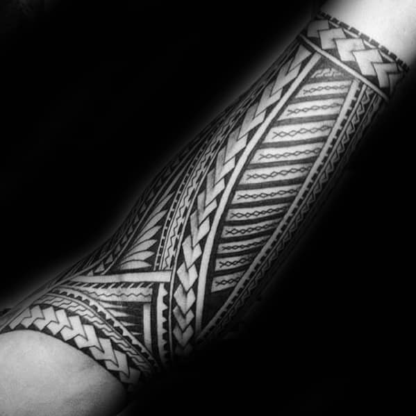 Black Ink Guys Polynesian Forearm Tribal Tattoo Inspiration